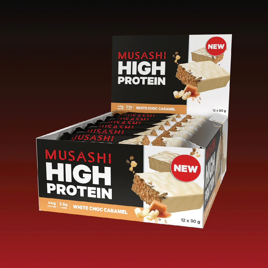 Musashi High Protein-White Choc Caramel 90g*12