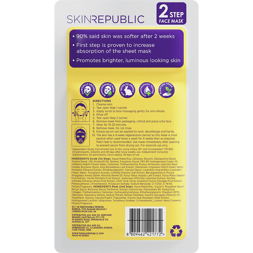 Skin Republic Two Step Hyaluronic Acid and Collagen Face Mask 3ml+25ml（10 Pack）