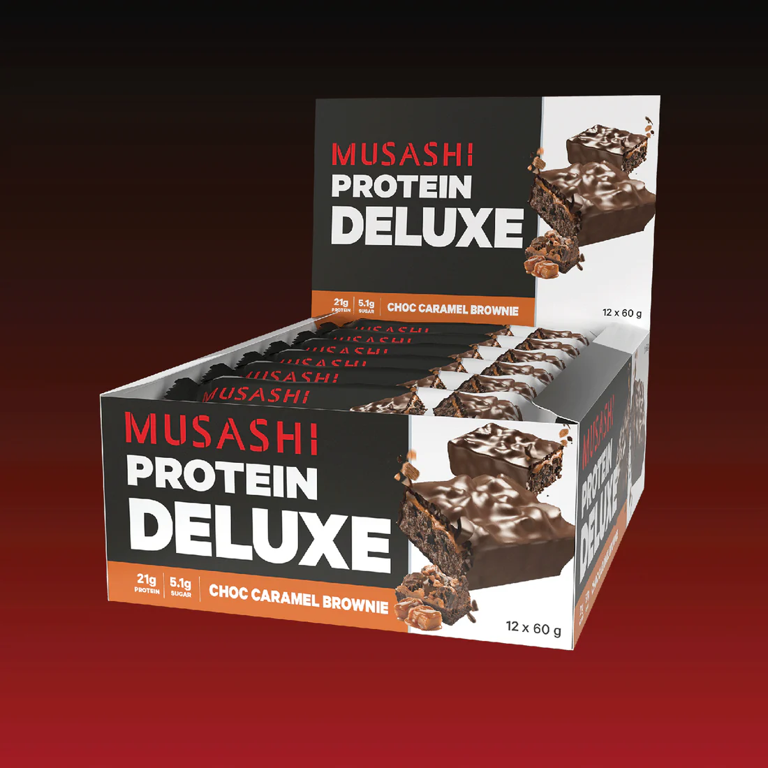 Musashi Deluxe Protein Bar - Choc Caramel Brownie 60g * 12
