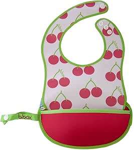 B.box Travel Bib + Flexible Spoon – Cherry Delight