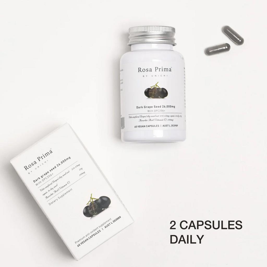 Unichi Rosa Prima Dark Grape Seed 26000mg With OPC206+ 60 Vegan Capsules