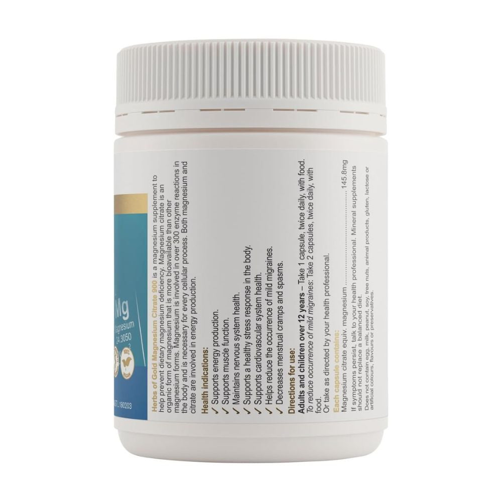 Herbs of Gold Magnesium Citrate 900 120 Capsules