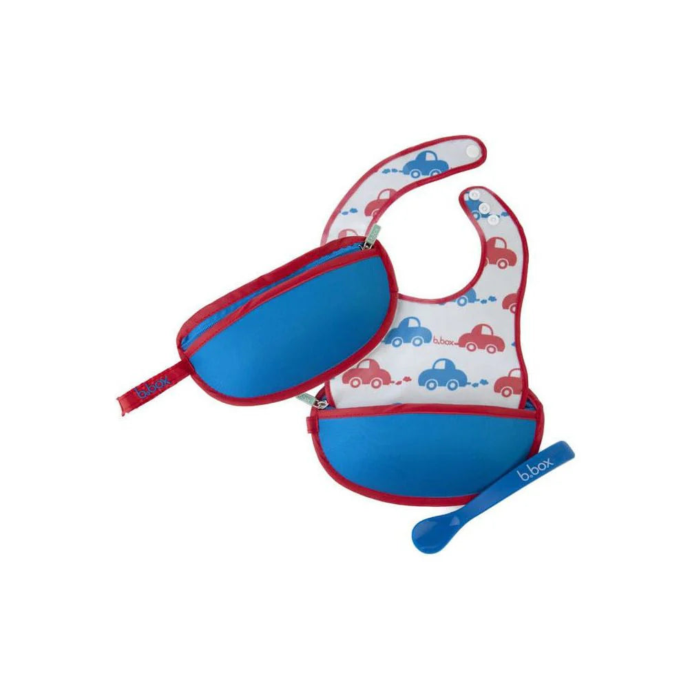 B.box Travel Bib + Flexible Spoon – Beep Beep