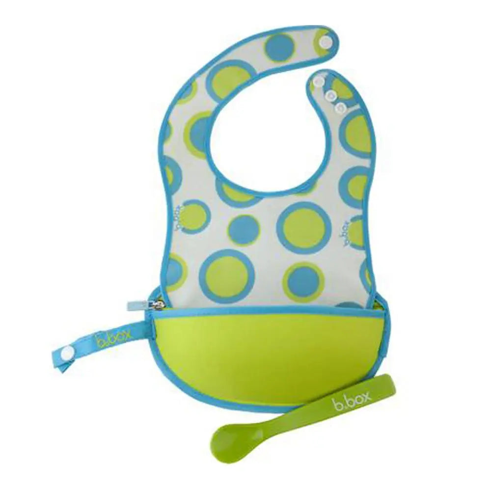 B.box Travel Bib + Flexible Spoon –Retro Circles