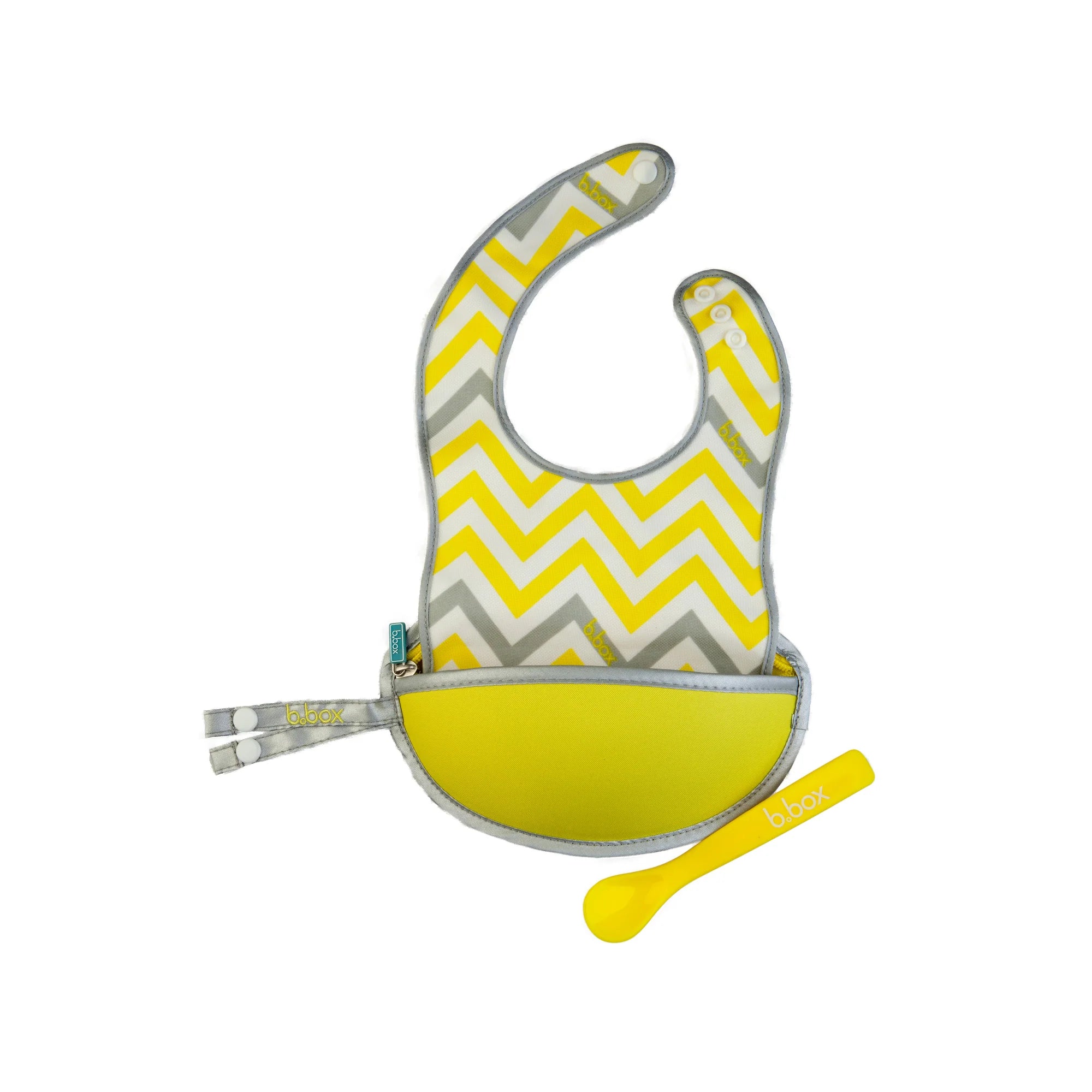B.box Travel Bib + Flexible Spoon – Mellow Lellow