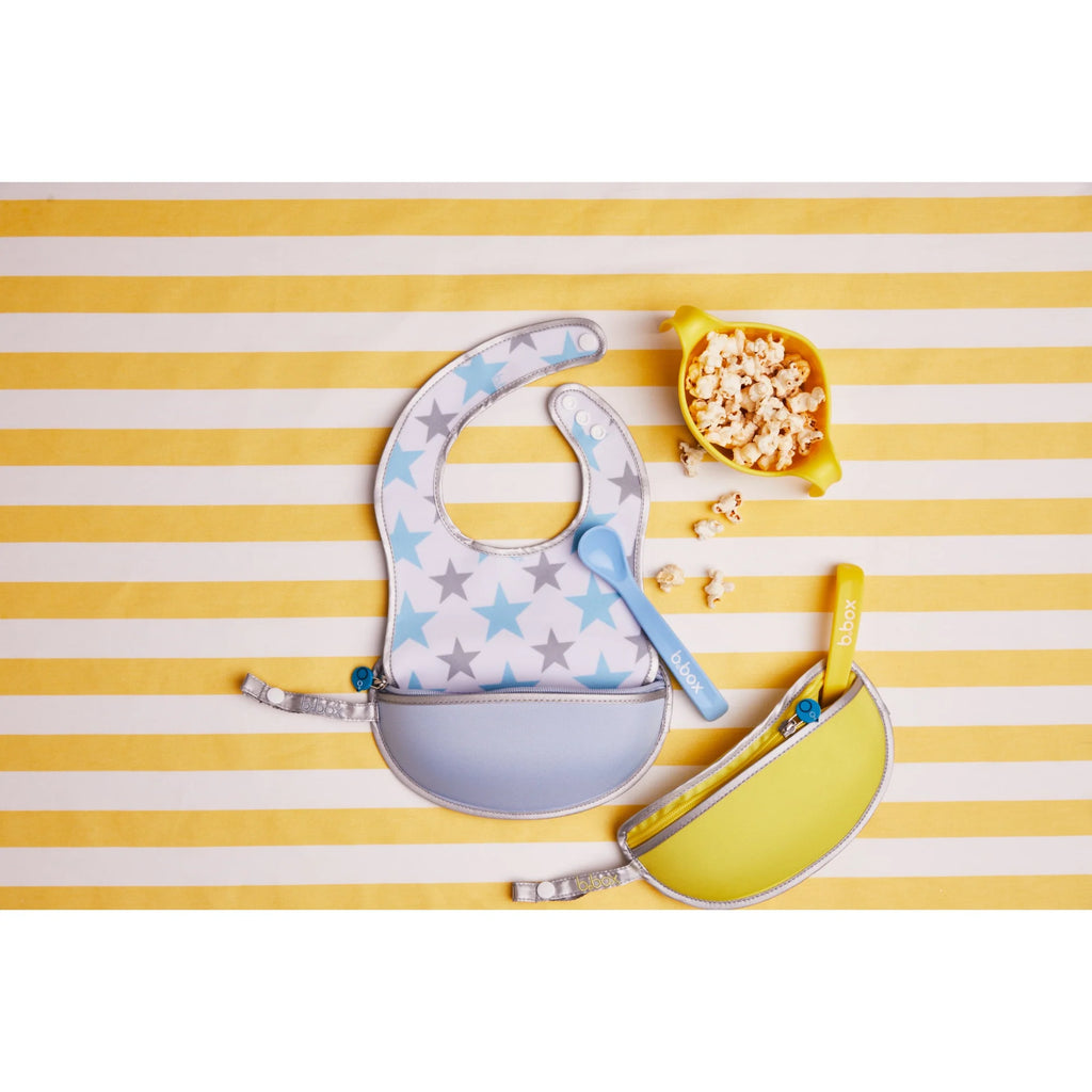 B.box Travel Bib + Flexible Spoon – Mellow Lellow