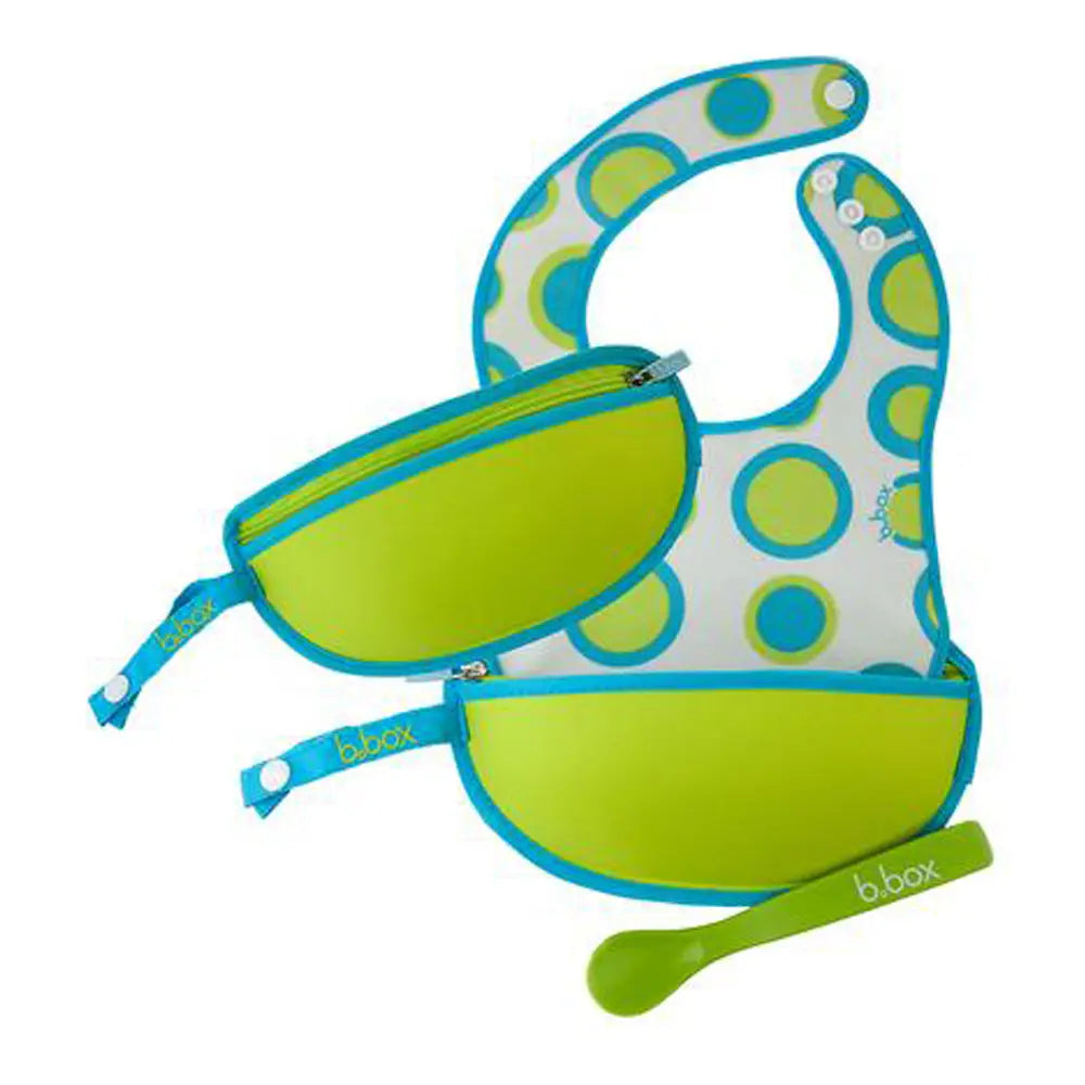 B.box Travel Bib + Flexible Spoon –Retro Circles