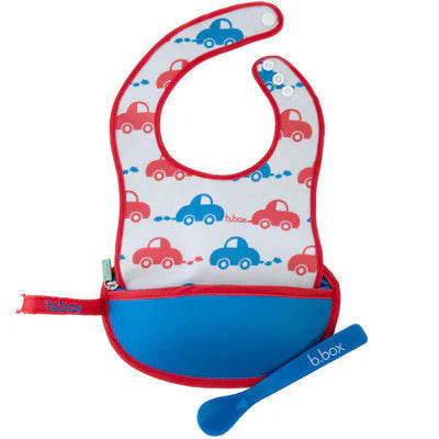 B.box Travel Bib + Flexible Spoon – Beep Beep