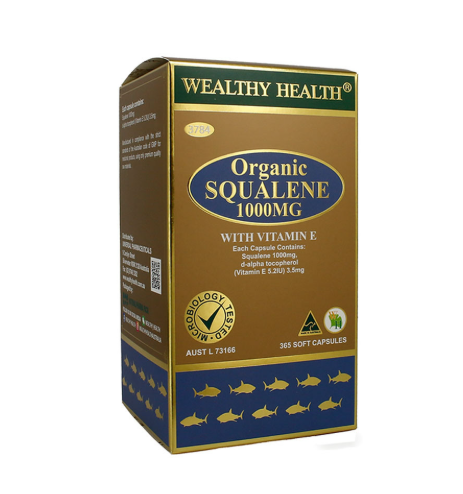 Wealthy Health Organic Squalene 1000mg with Vitamin E 365 Capsules