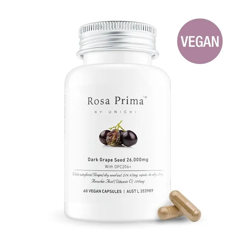 Unichi Rosa Prima Dark Grape Seed 26000mg With OPC206+ 60 Vegan Capsules
