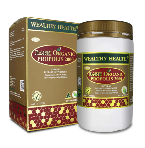 Wealthy Health Dark Organic Propolis 2000 365 Capsules