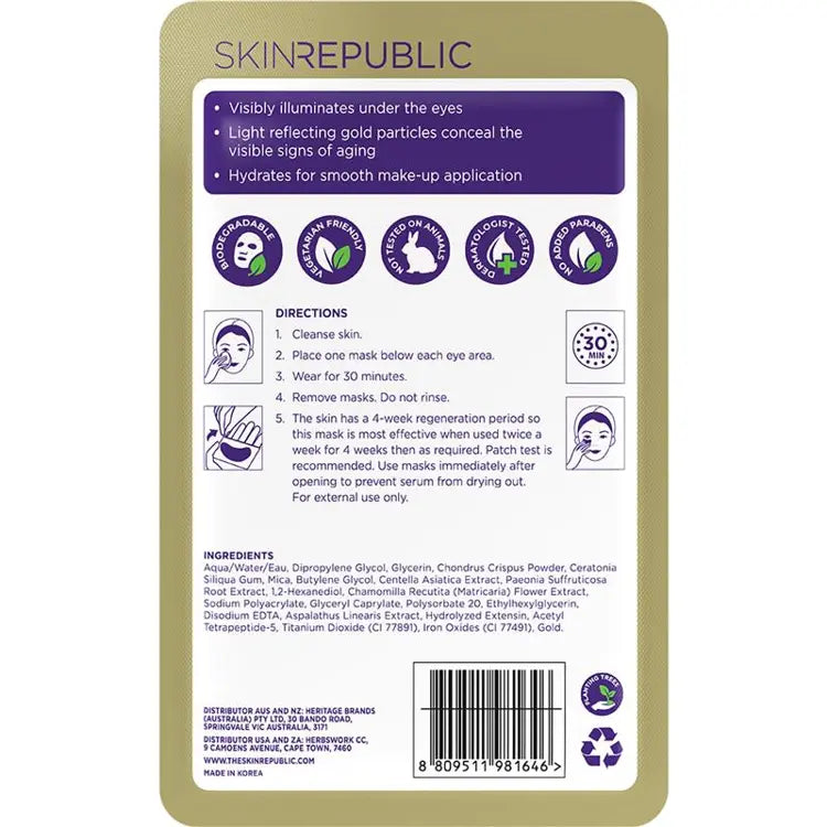 Skin Republic 24K Gold Aquagel Under Eye Mask 2Pairs （10 Pack）