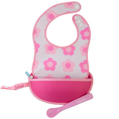 B.box Travel Bib + Flexible Spoon – Flower Power